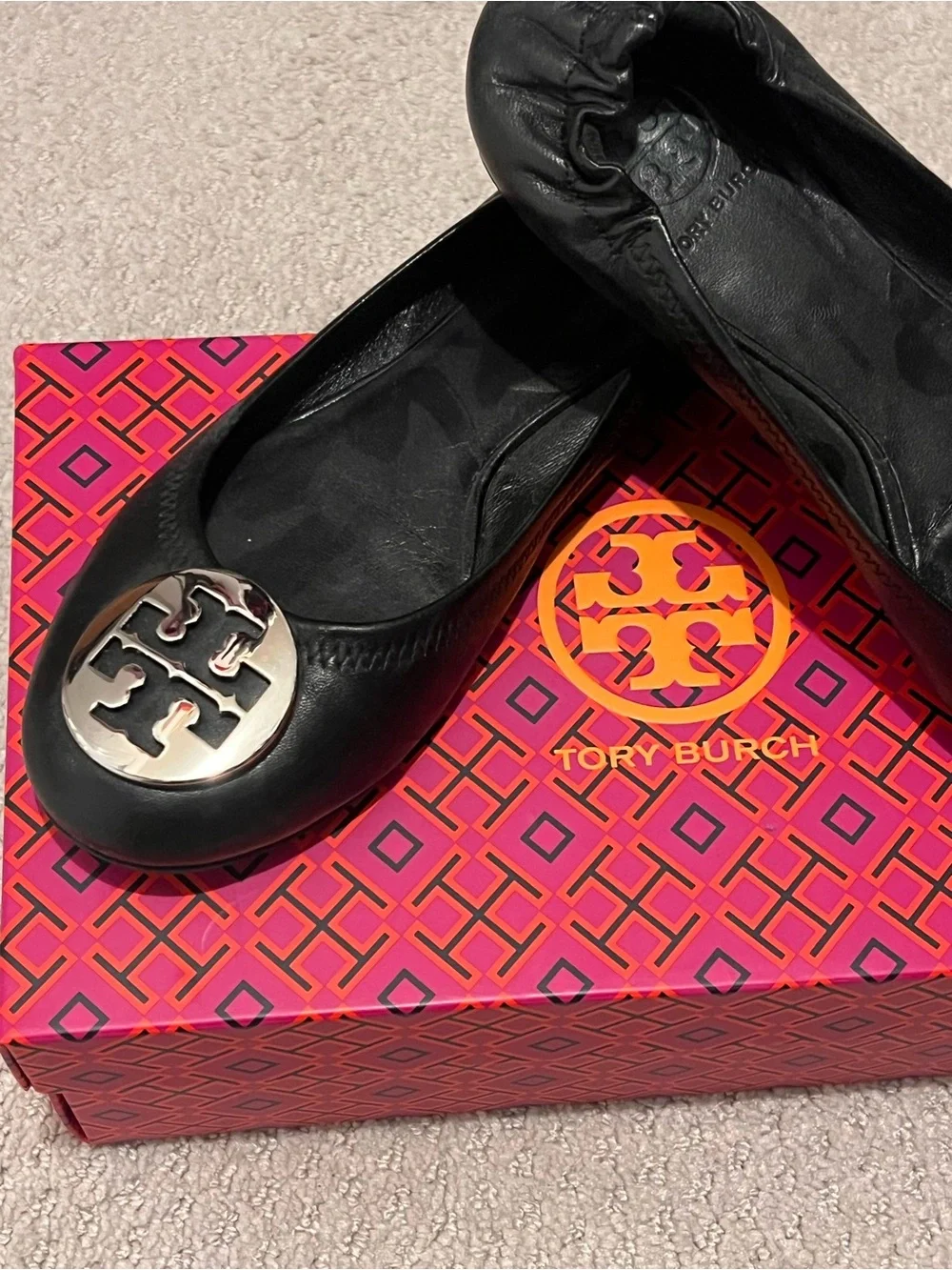 Tory Burch Black Leather Reva Flats